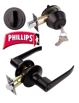 Combo Cerradura y Cerrojo Entrada Principal Phillips Tampico MX6532 Negro