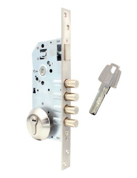 CERRADURA TESA RB100 T60 NIQUEL 4 BULONES Y RESBALON NIQUEL SATINADO